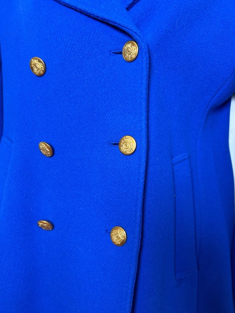 J. Crew stadium cloth nello gori wool pea coat size 8T tall royal blue wool - Picture 7 of 10